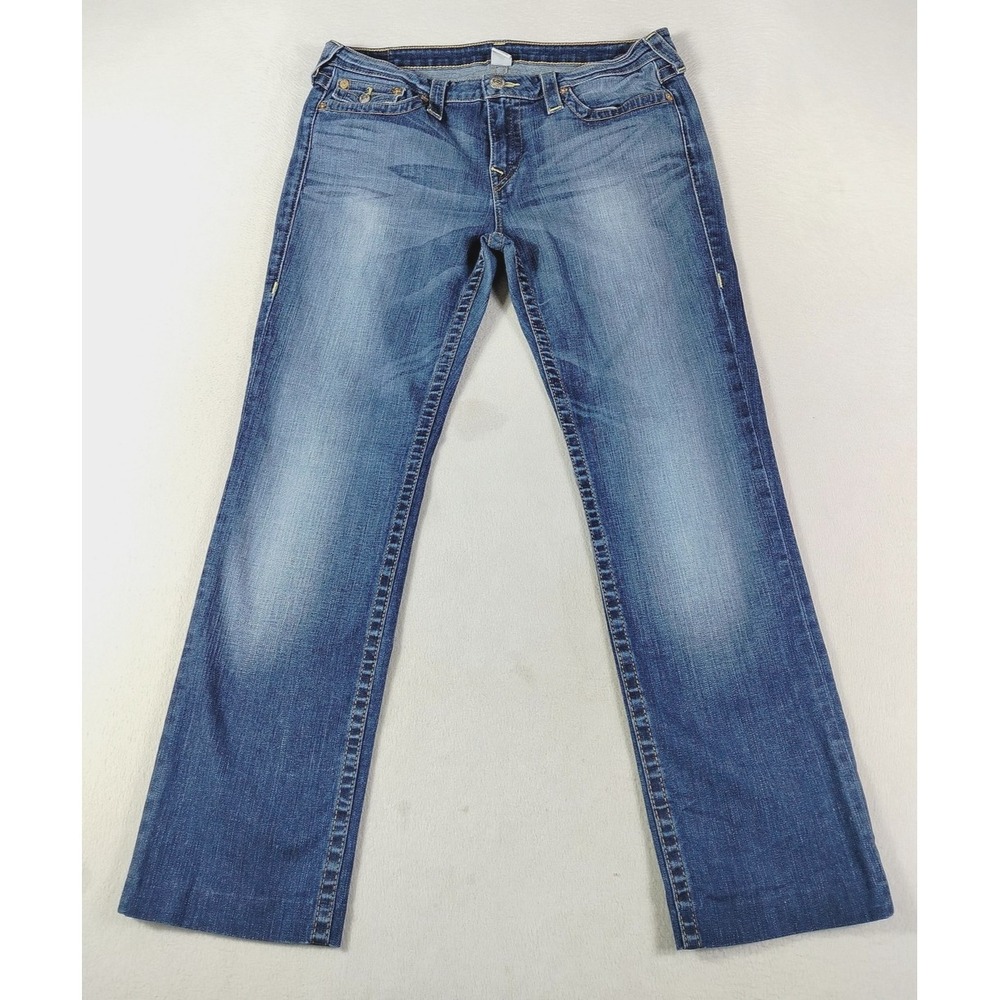 True Religion Slim Flap Straight Jeans Mens 34 Blue Stretch Denim‎ Casual Rocker